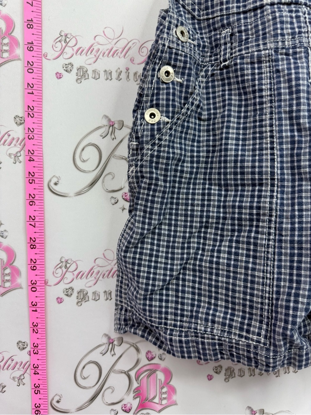 725 originals vintage overalls Girls Navy Plaid Short Overalls Jumper Romper - Picture 4 of 10